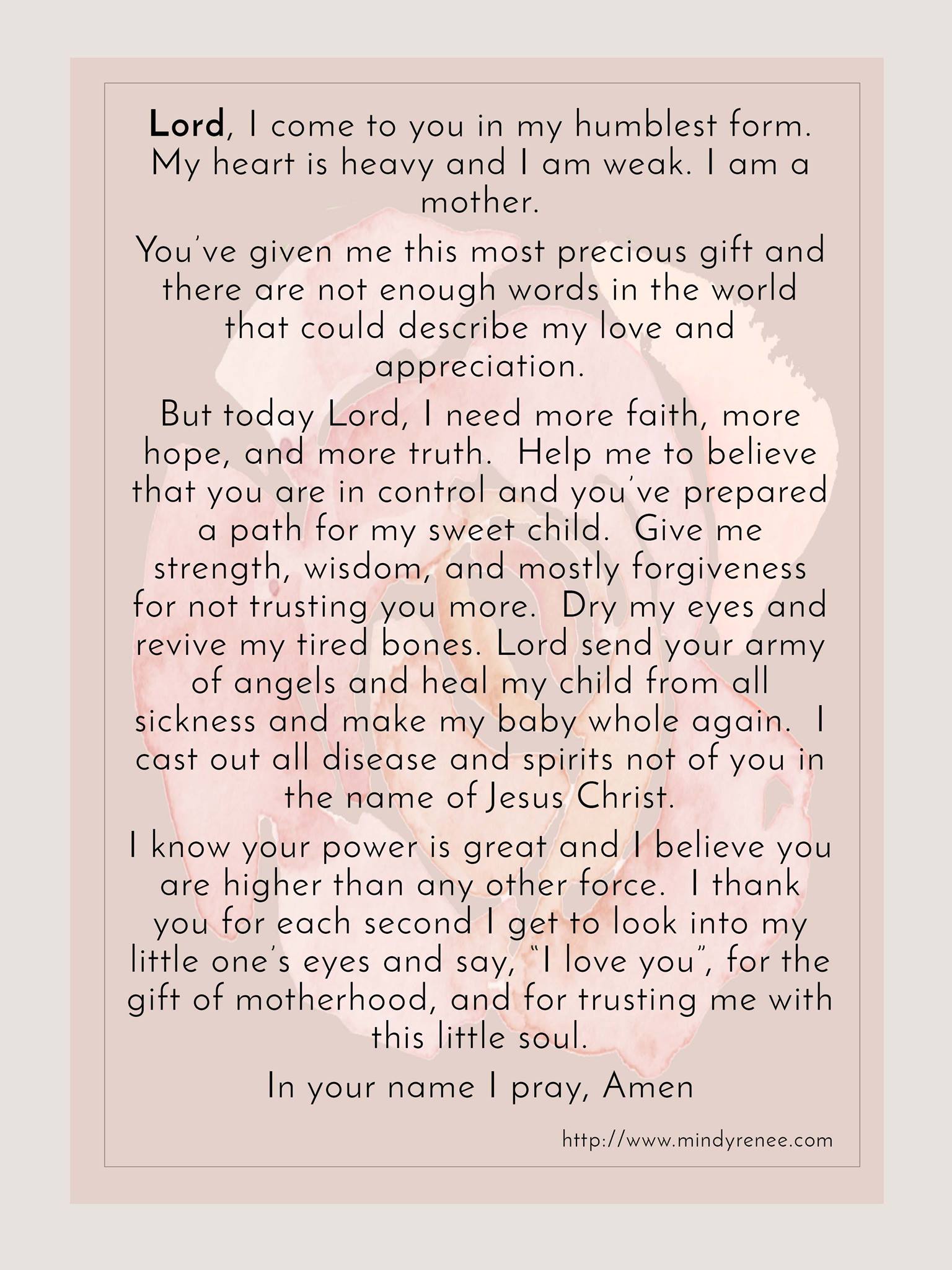 http://mindyrenee.com sick child, prayer, a mothers love